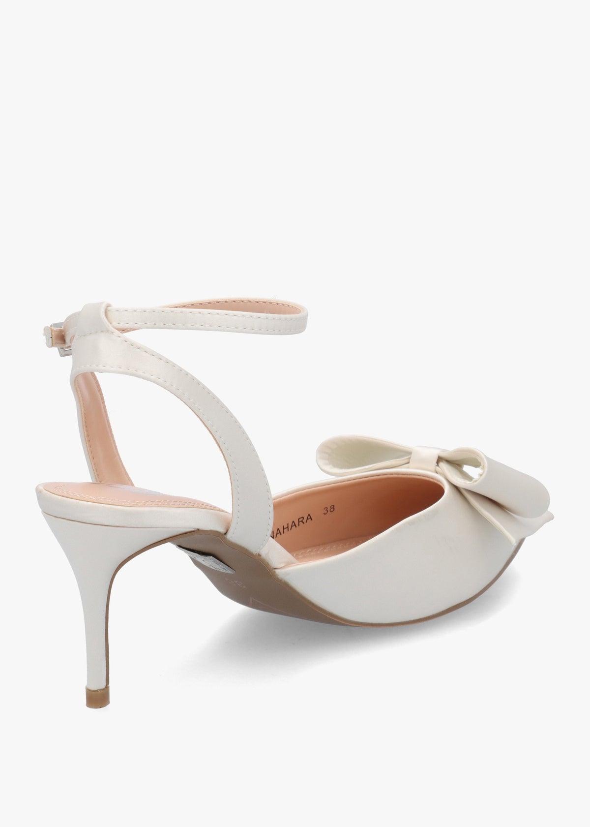 Nahara Off White Satin Bow Low Heel Court Shoes