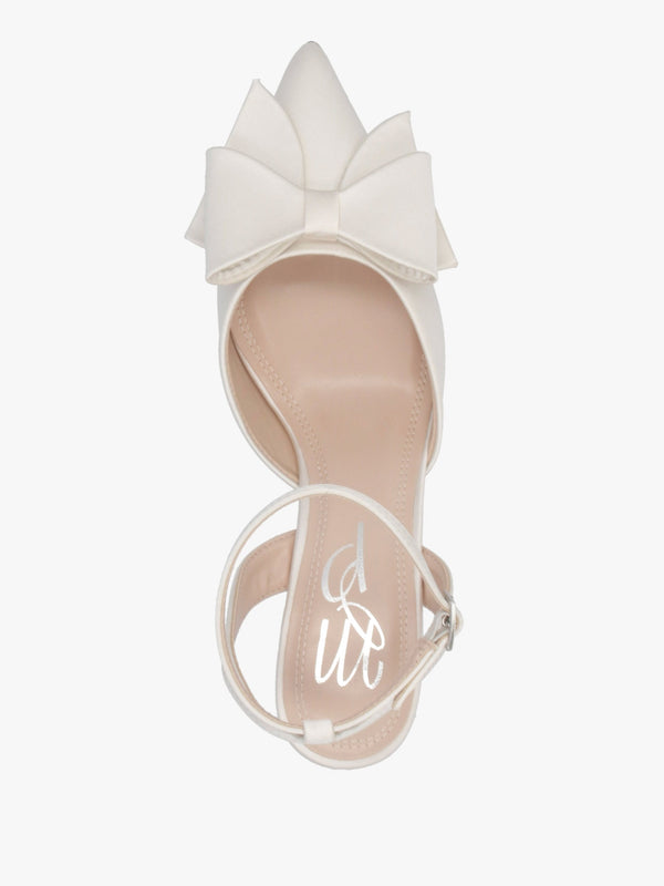 Nahara Off White Satin Bow Low Heel Court Shoes