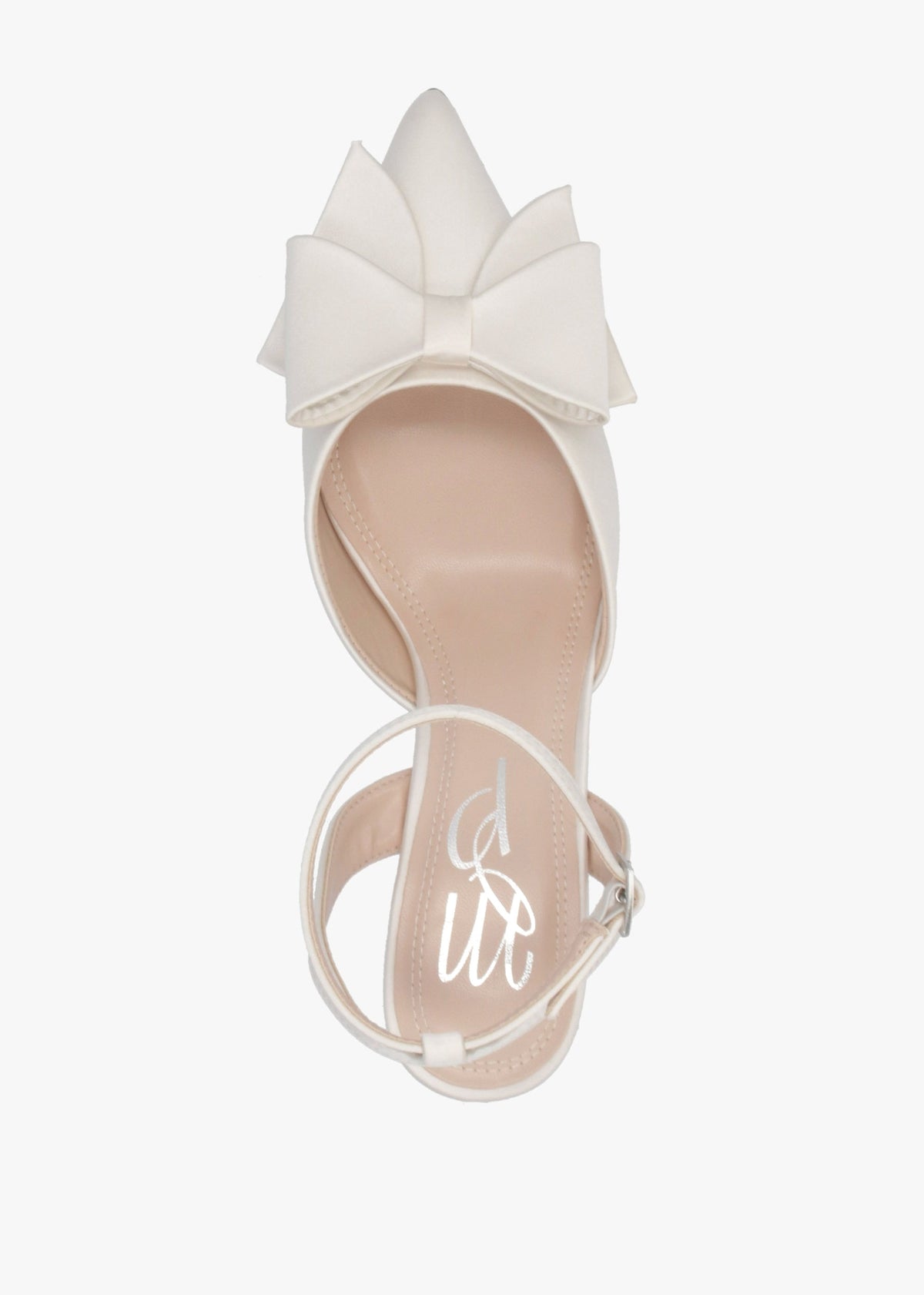 Nahara Off White Satin Bow Low Heel Court Shoes