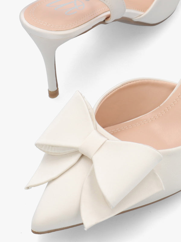 Nahara Off White Satin Bow Low Heel Court Shoes