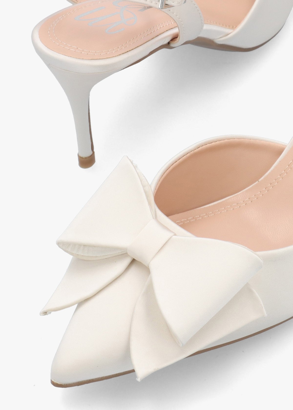 Nahara Off White Satin Bow Low Heel Court Shoes