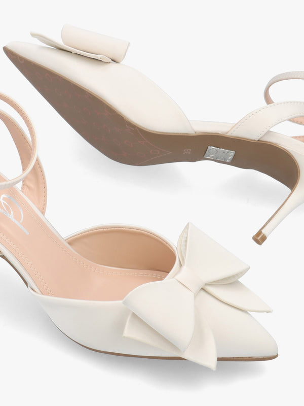Nahara Off White Satin Bow Low Heel Court Shoes