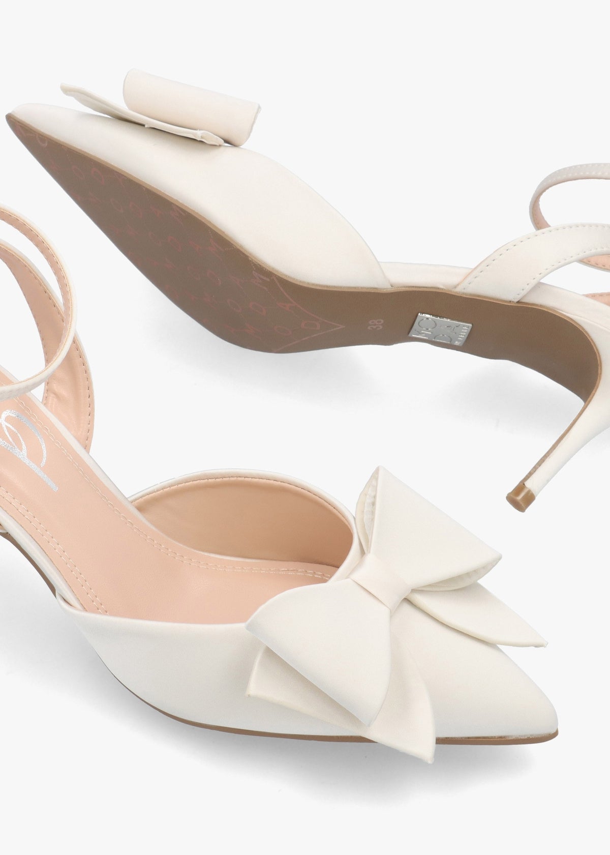 Nahara Off White Satin Bow Low Heel Court Shoes