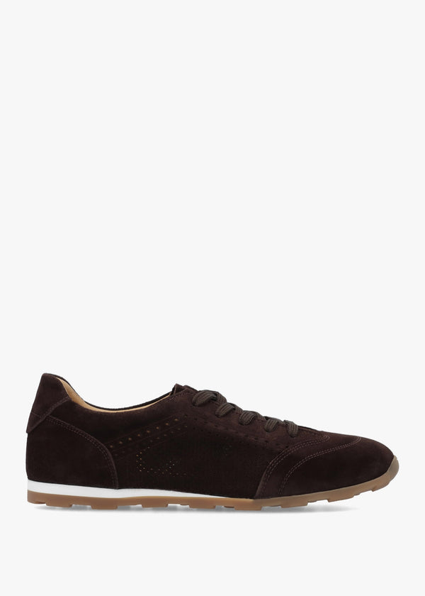 Ginny Brown Suede Perforated Low Profile Trainers