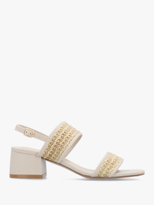 Rebecca Beige Woven Two Bar Mid-Block Heel Sandals