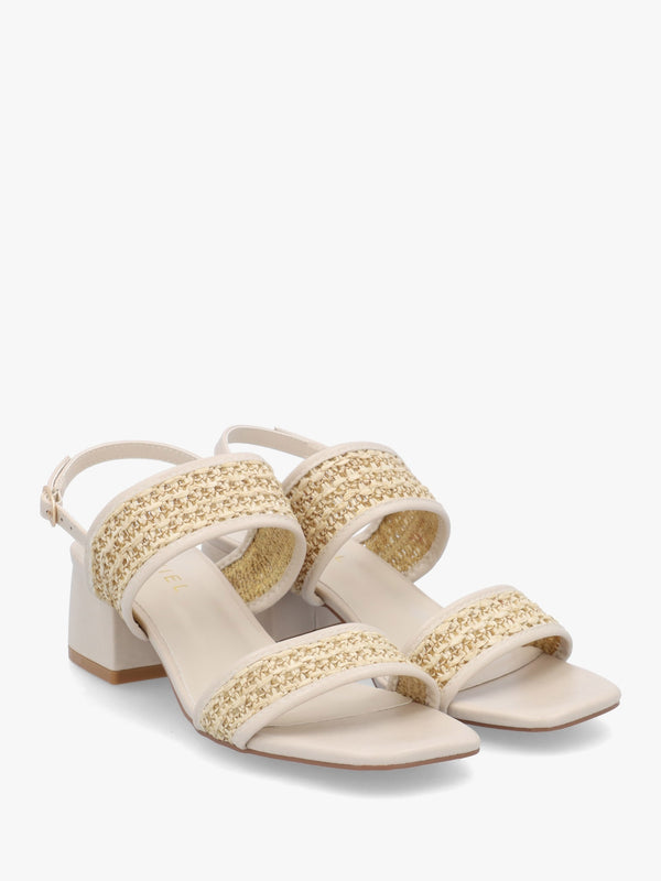 Rebecca Beige Woven Two Bar Mid-Block Heel Sandals