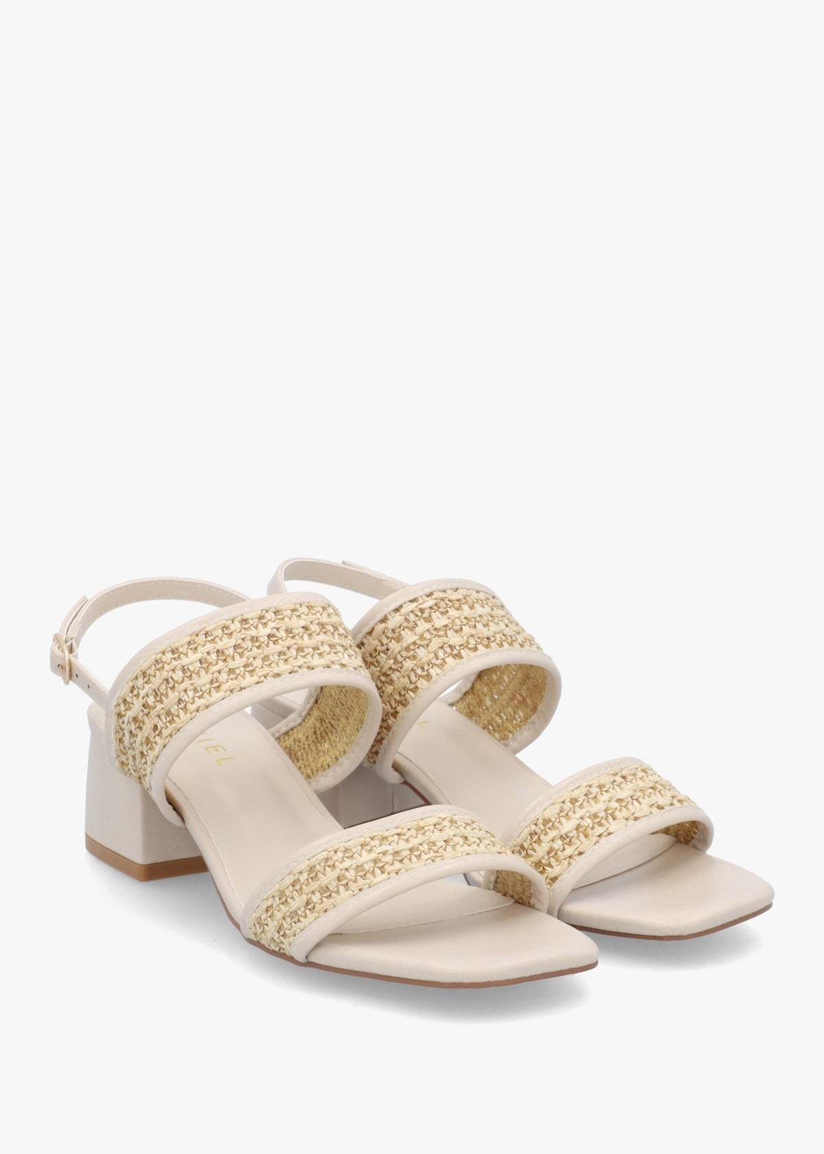 Rebecca Beige Woven Two Bar Mid-Block Heel Sandals