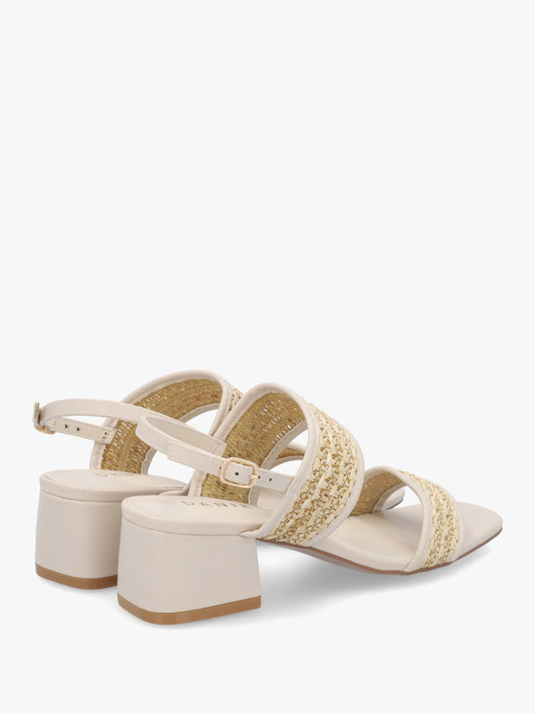 Rebecca Beige Woven Two Bar Mid-Block Heel Sandals