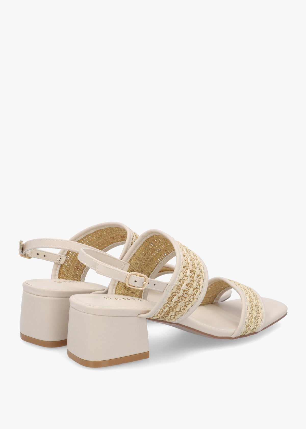 Rebecca Beige Woven Two Bar Mid-Block Heel Sandals