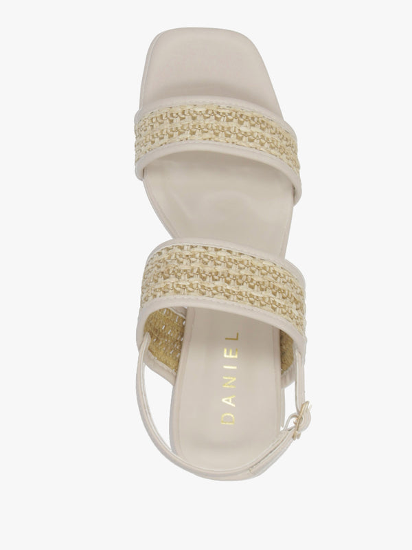 Rebecca Beige Woven Two Bar Mid-Block Heel Sandals