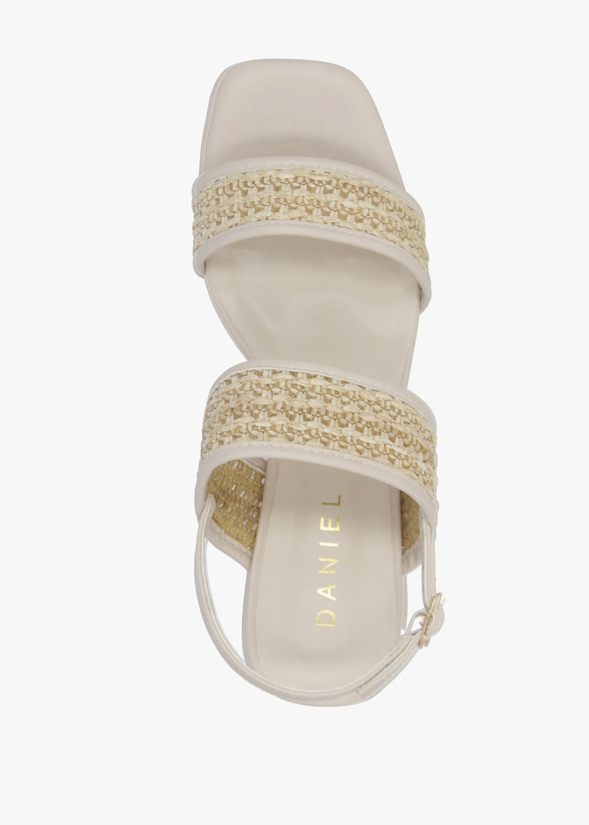 Rebecca Beige Woven Two Bar Mid-Block Heel Sandals