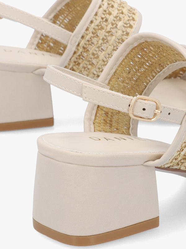 Rebecca Beige Woven Two Bar Mid-Block Heel Sandals