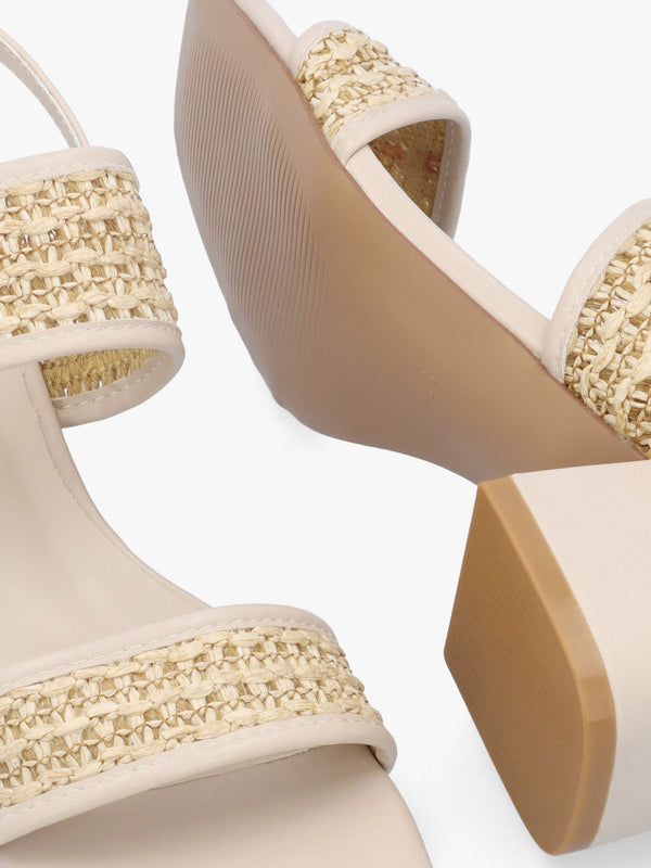 Rebecca Beige Woven Two Bar Mid-Block Heel Sandals