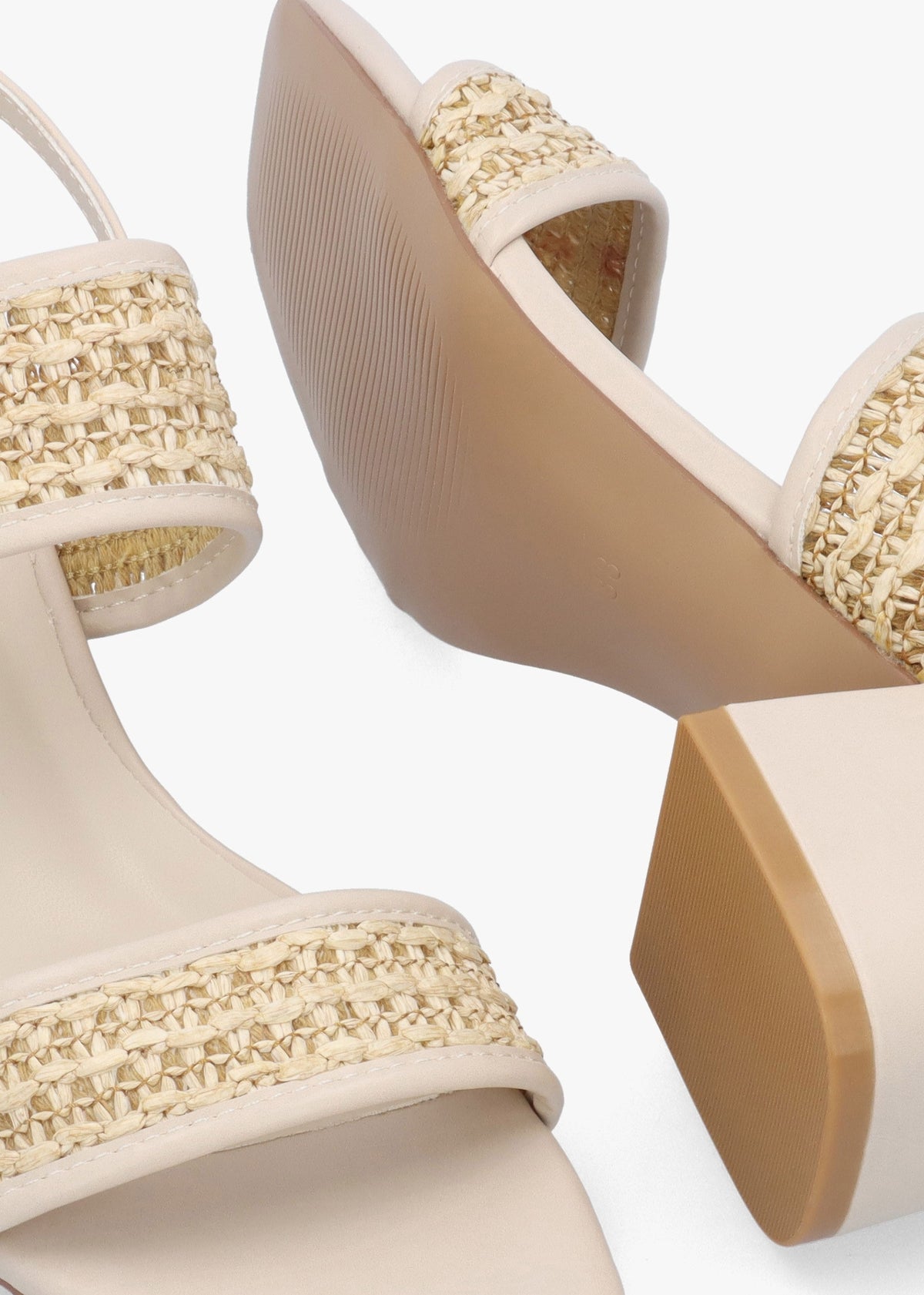 Rebecca Beige Woven Two Bar Mid-Block Heel Sandals