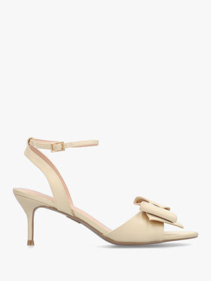 Lotty Muted Gold Satin Bow Low Heel Sandals