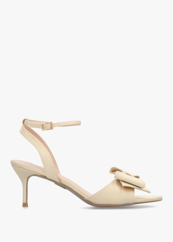Lotty Muted Gold Satin Bow Low Heel Sandals