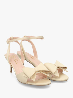 Lotty Muted Gold Satin Bow Low Heel Sandals