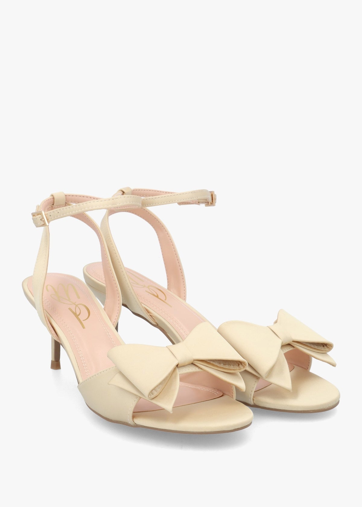 Lotty Muted Gold Satin Bow Low Heel Sandals