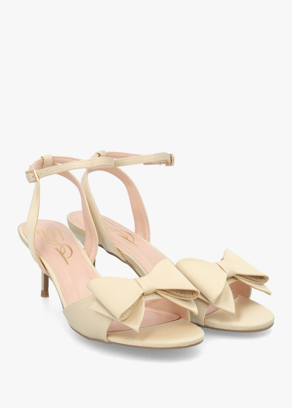 Lotty Muted Gold Satin Bow Low Heel Sandals
