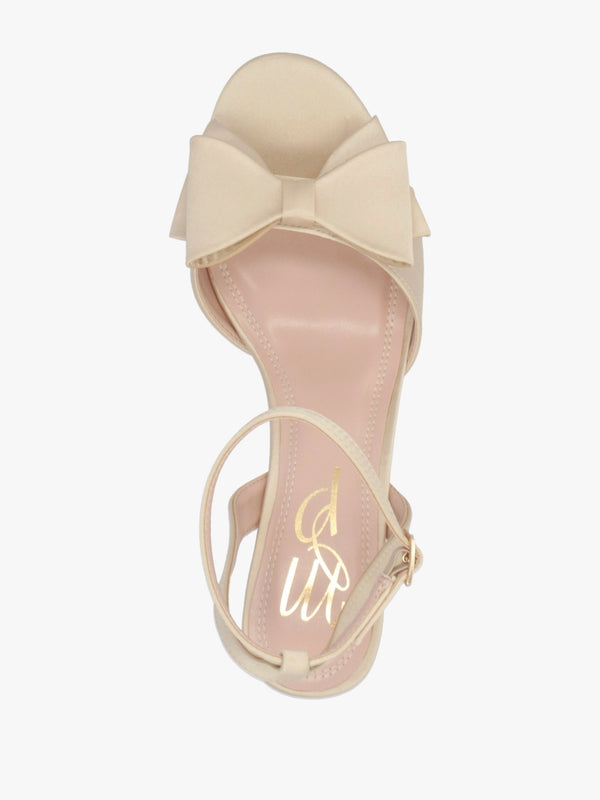 Lotty Muted Gold Satin Bow Low Heel Sandals