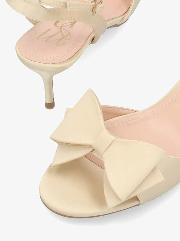 Lotty Muted Gold Satin Bow Low Heel Sandals