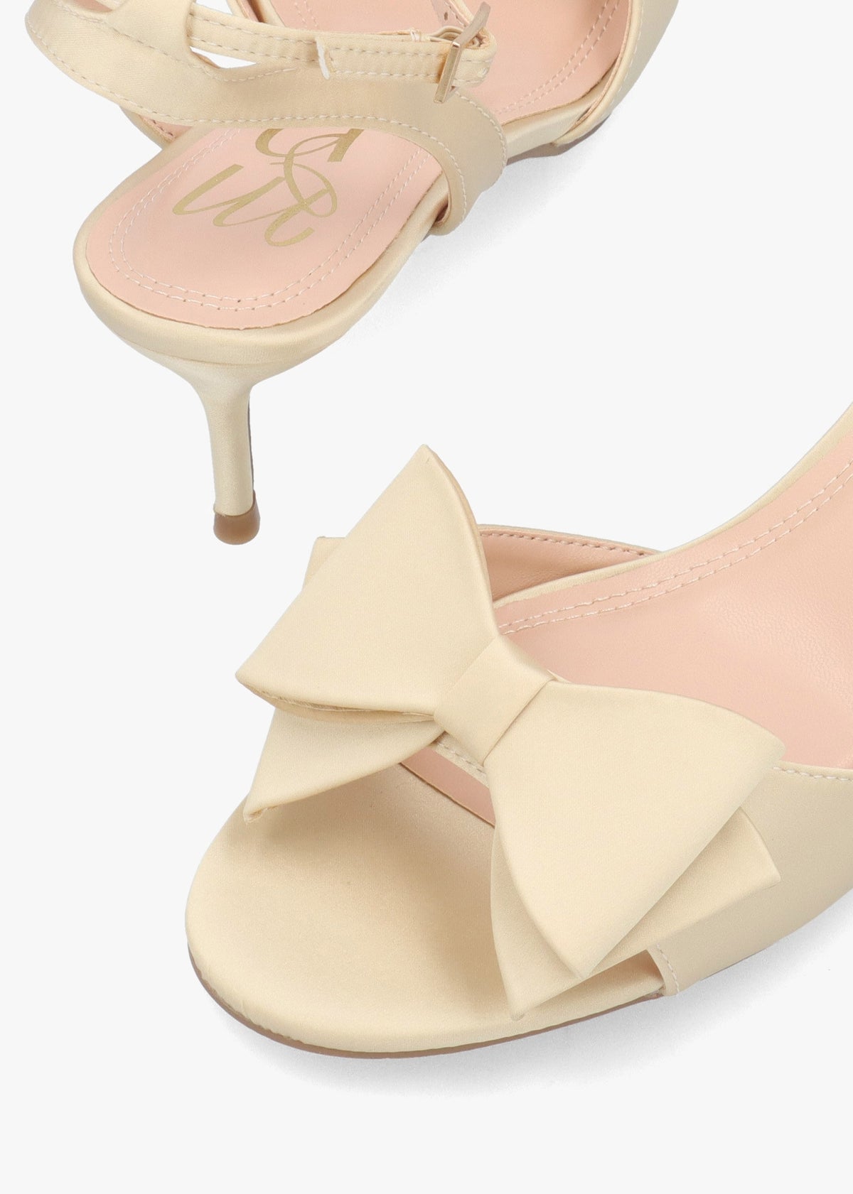 Lotty Muted Gold Satin Bow Low Heel Sandals