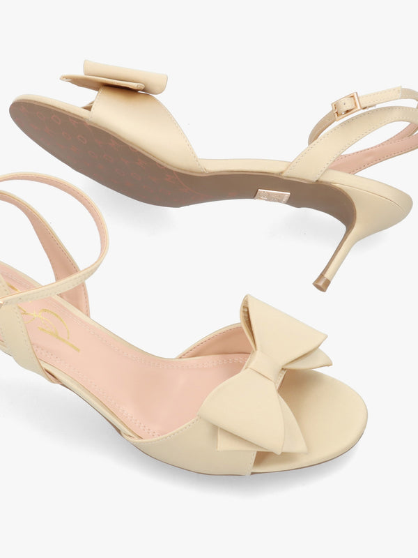 Lotty Muted Gold Satin Bow Low Heel Sandals