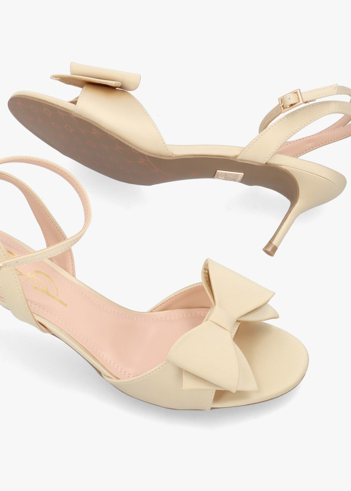 Lotty Muted Gold Satin Bow Low Heel Sandals