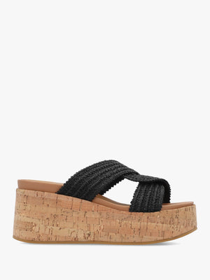 River Black Woven Raffia Flatform Mules