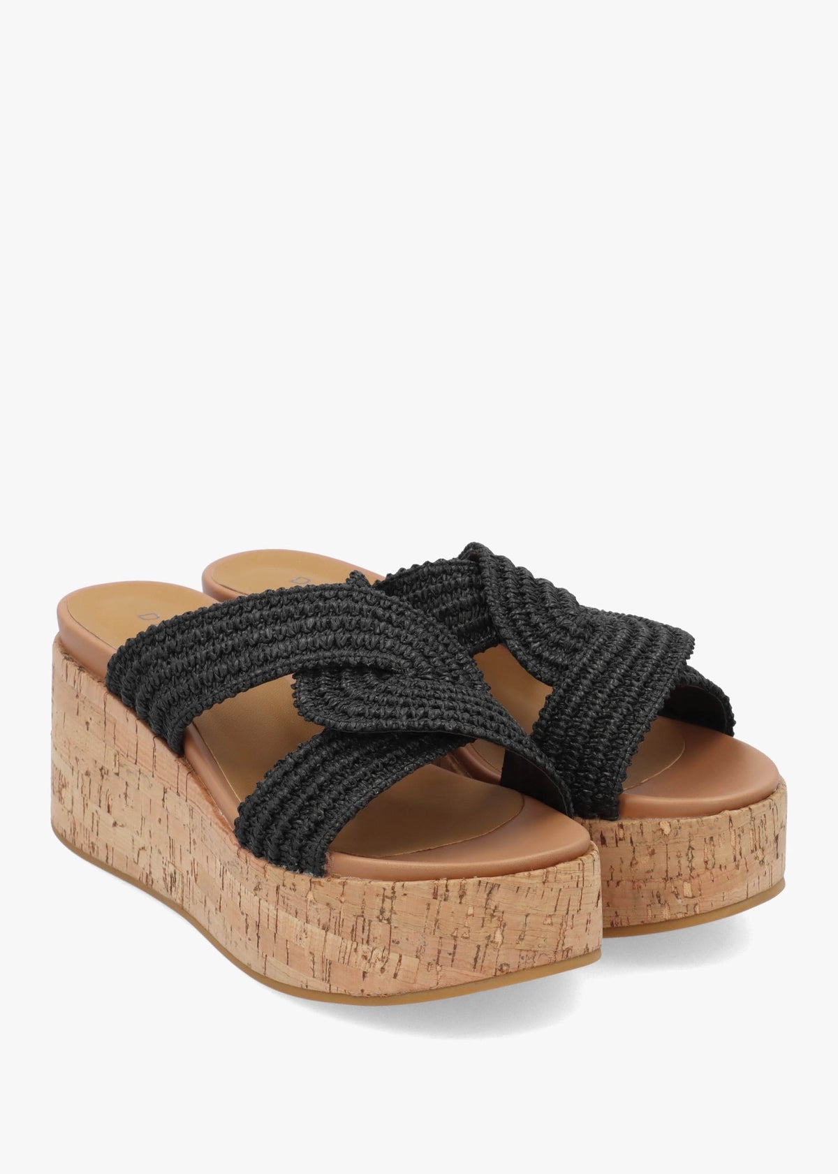 River Black Woven Raffia Flatform Mules
