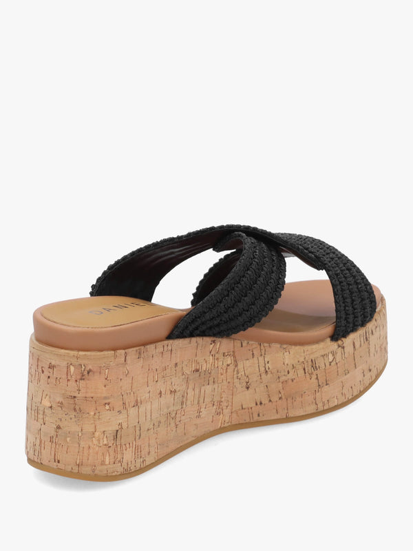 River Black Woven Raffia Flatform Mules