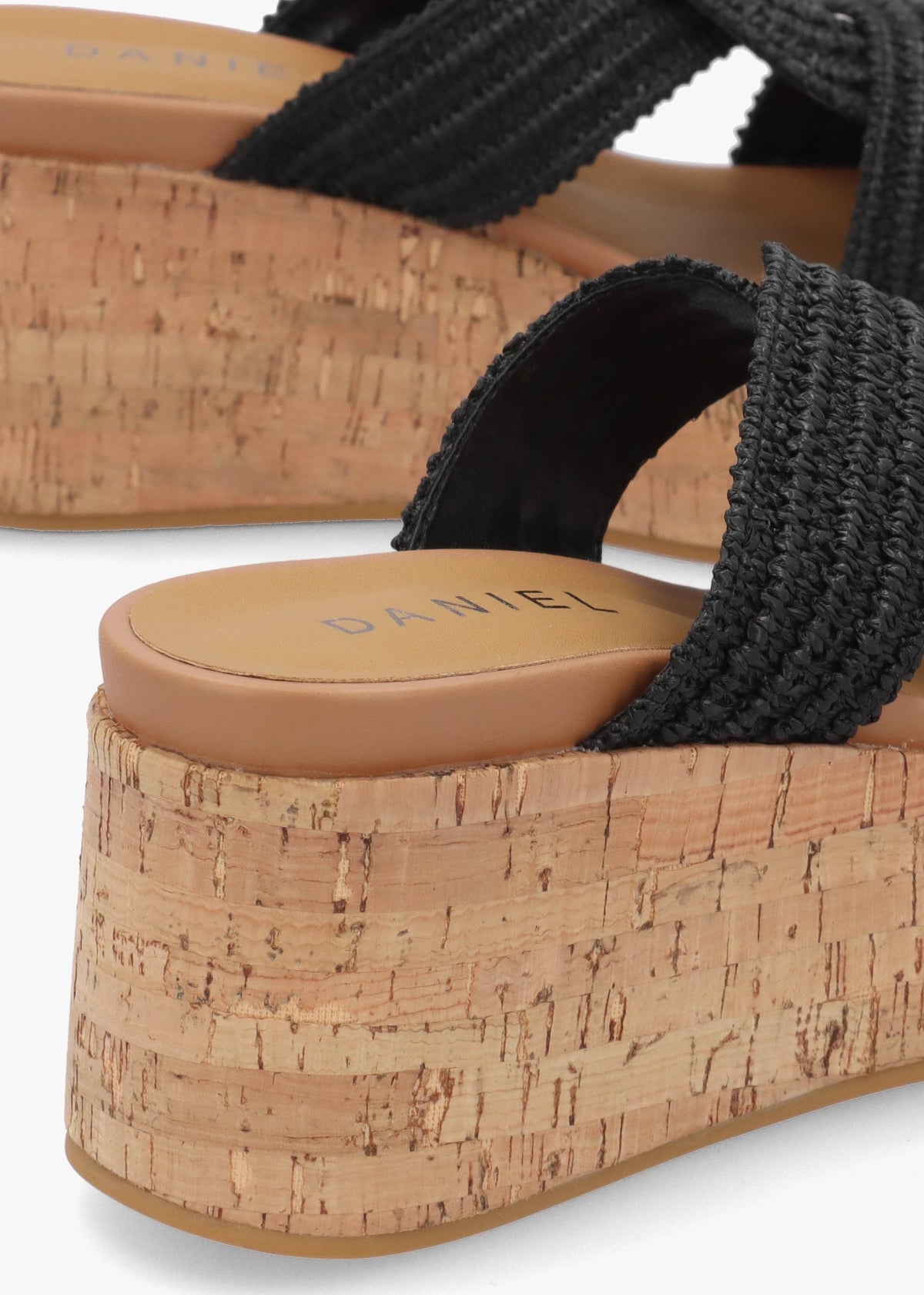 River Black Woven Raffia Flatform Mules