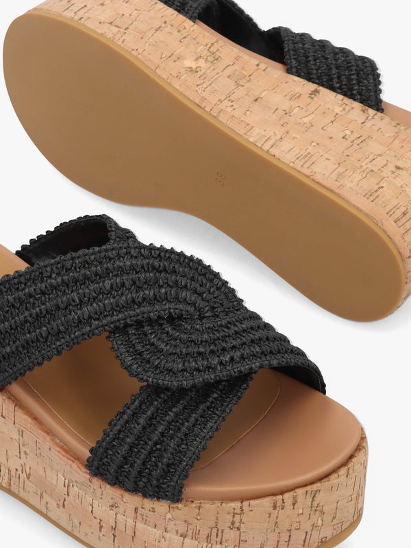 River Black Woven Raffia Flatform Mules
