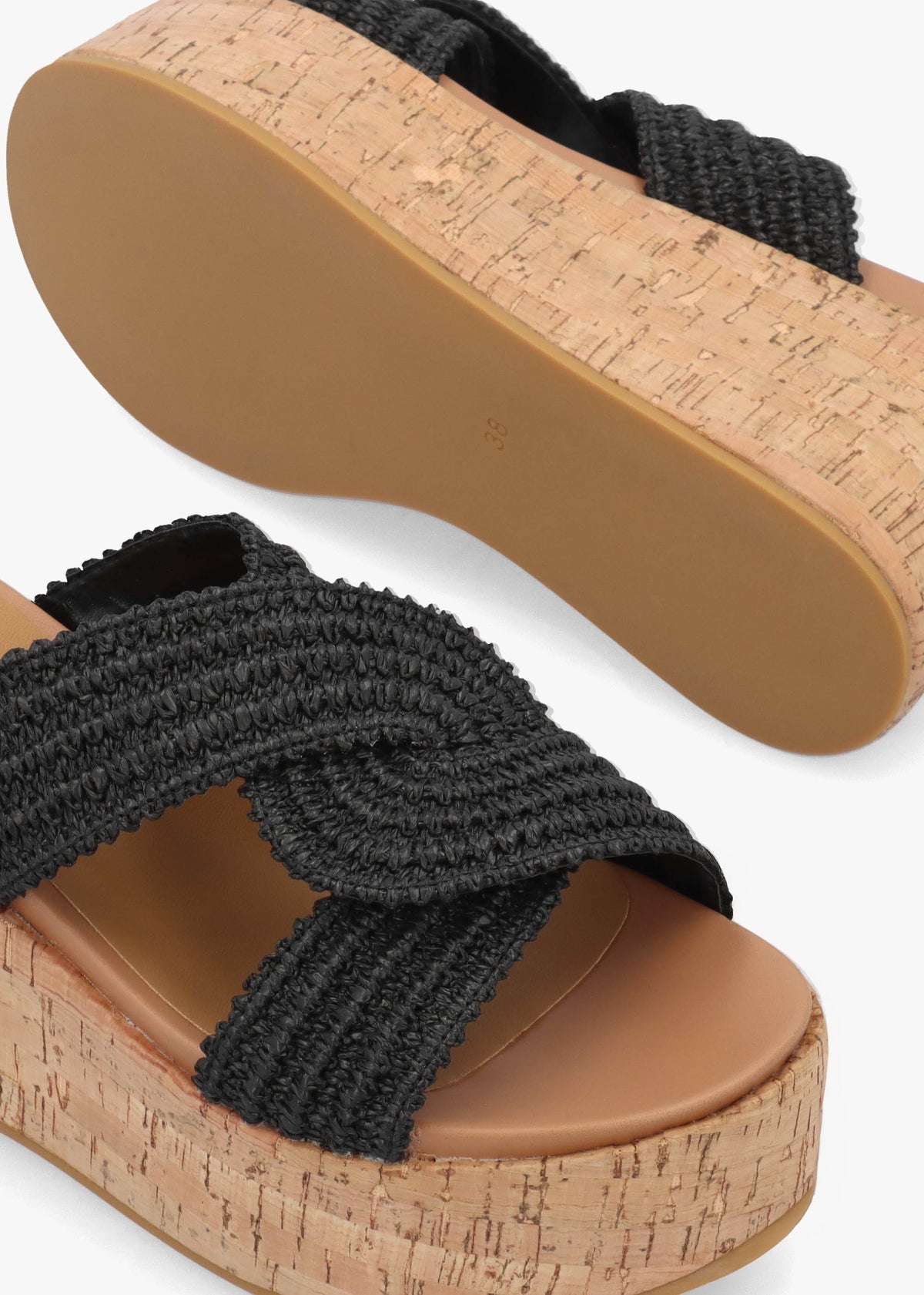 River Black Woven Raffia Flatform Mules