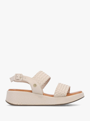 Kaccia Off White Leather Woven Low Wedge Sandals