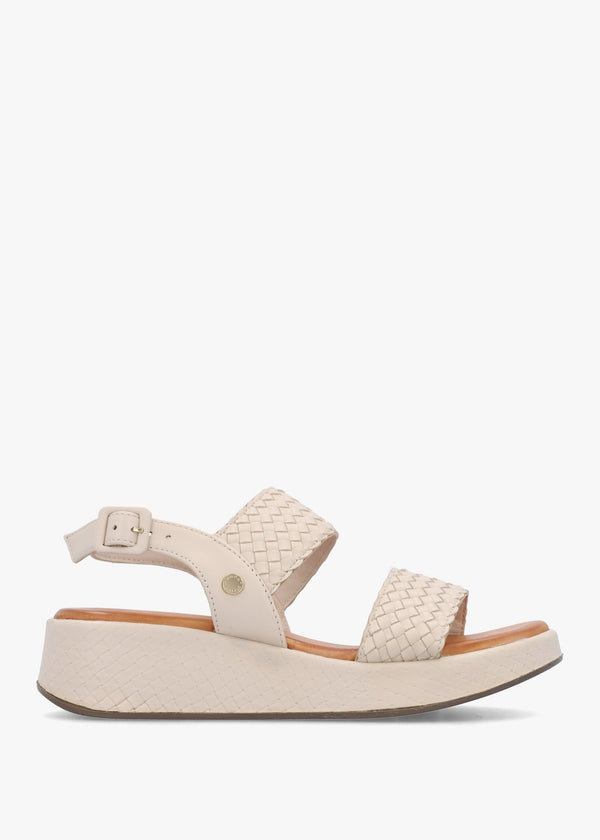 Kaccia Off White Leather Woven Low Wedge Sandals