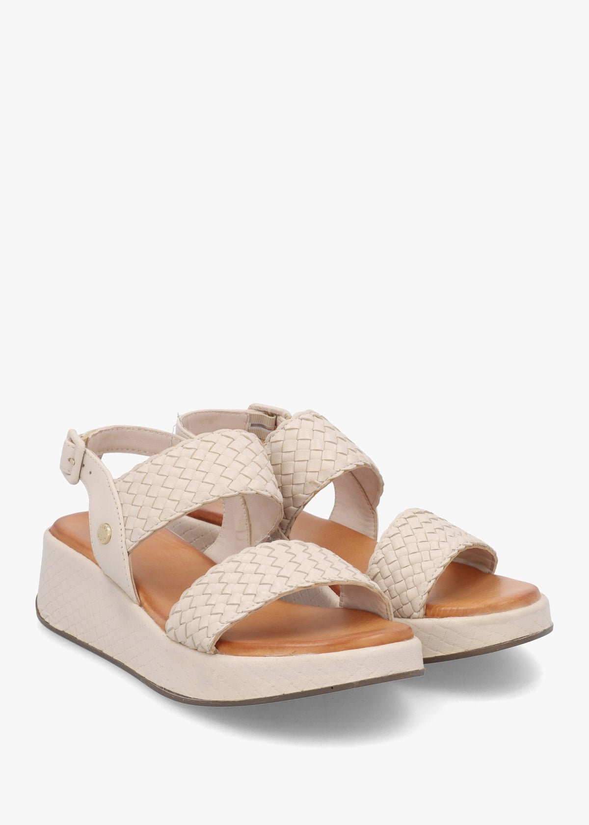 Kaccia Off White Leather Woven Low Wedge Sandals
