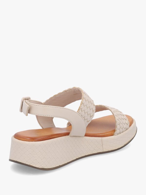 Kaccia Off White Leather Woven Low Wedge Sandals