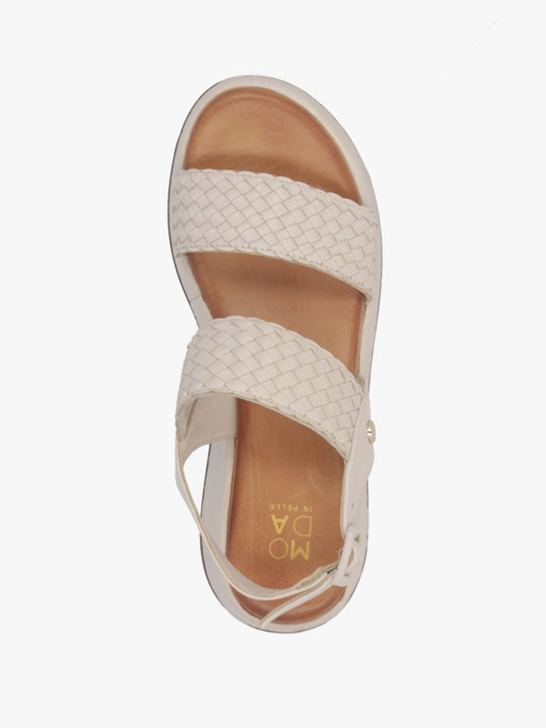 Kaccia Off White Leather Woven Low Wedge Sandals