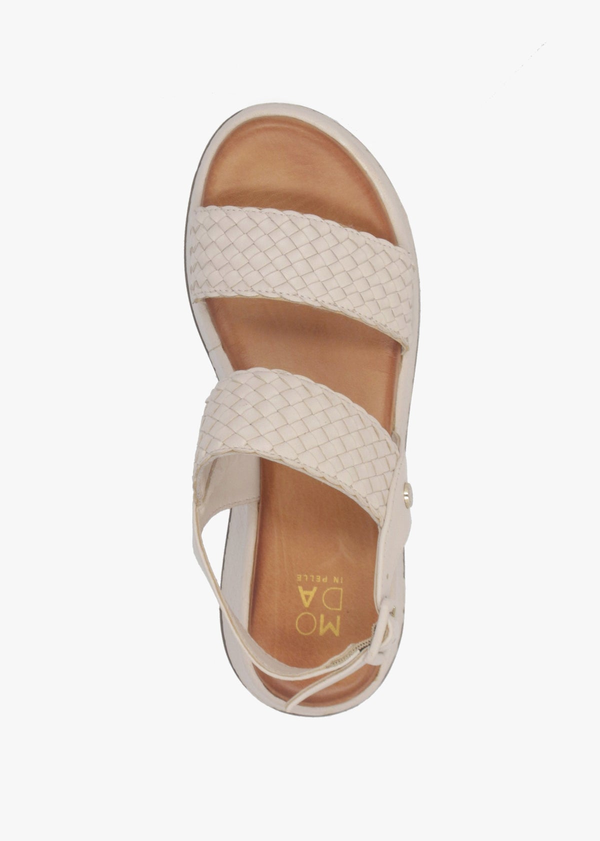 Kaccia Off White Leather Woven Low Wedge Sandals