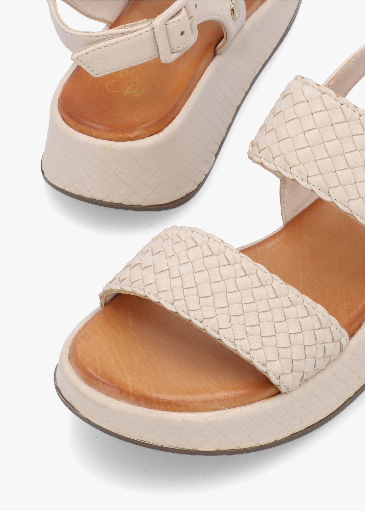 Kaccia Off White Leather Woven Low Wedge Sandals