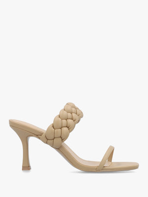Rose Beige Plaited Two Bar Heeled Sandals