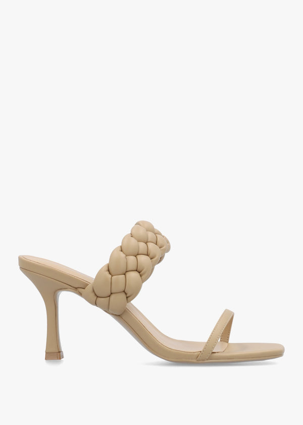 Rose Beige Plaited Two Bar Heeled Sandals