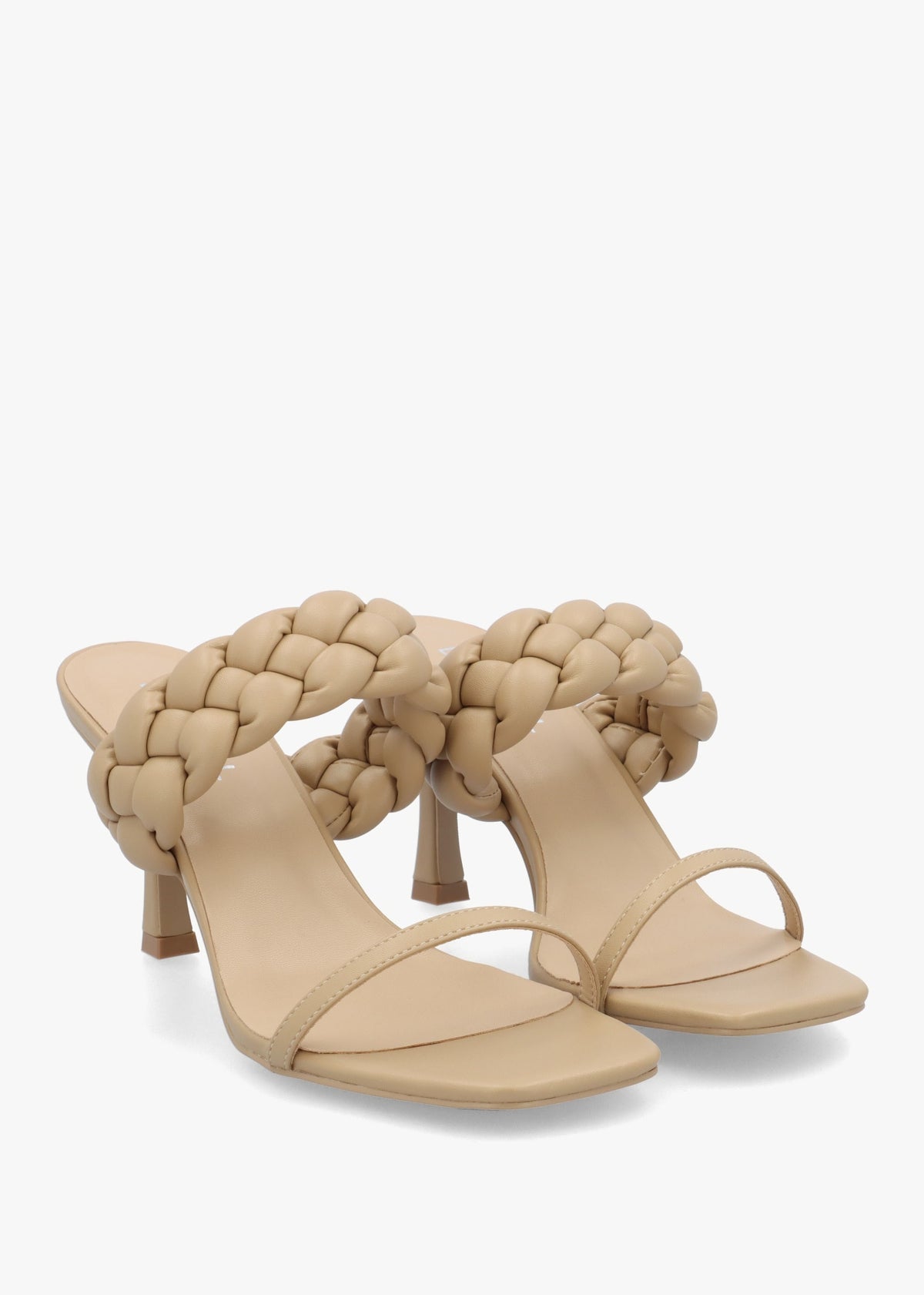 Rose Beige Plaited Two Bar Heeled Sandals