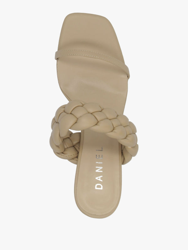Rose Beige Plaited Two Bar Heeled Sandals