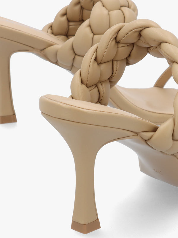 Rose Beige Plaited Two Bar Heeled Sandals