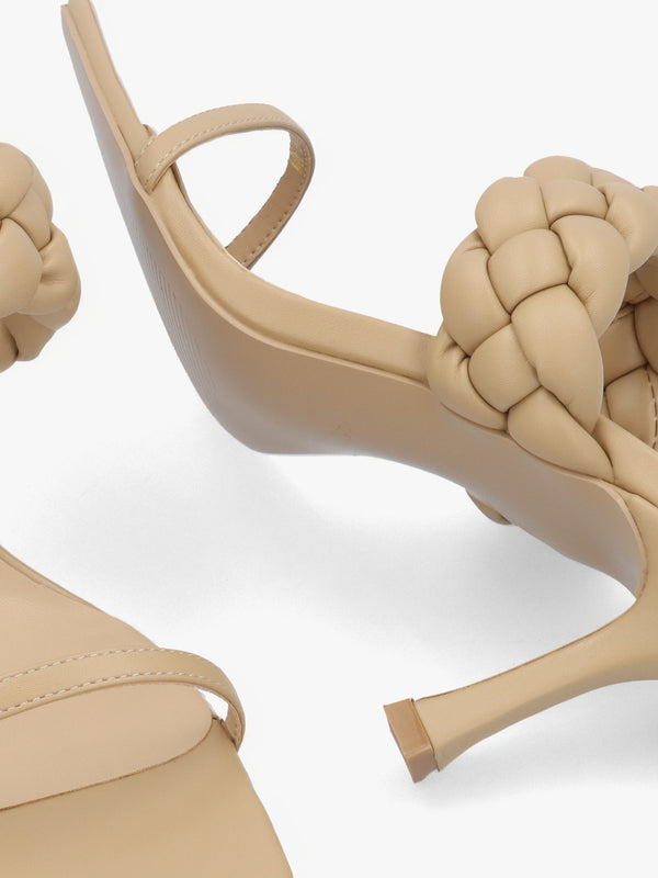 Rose Beige Plaited Two Bar Heeled Sandals