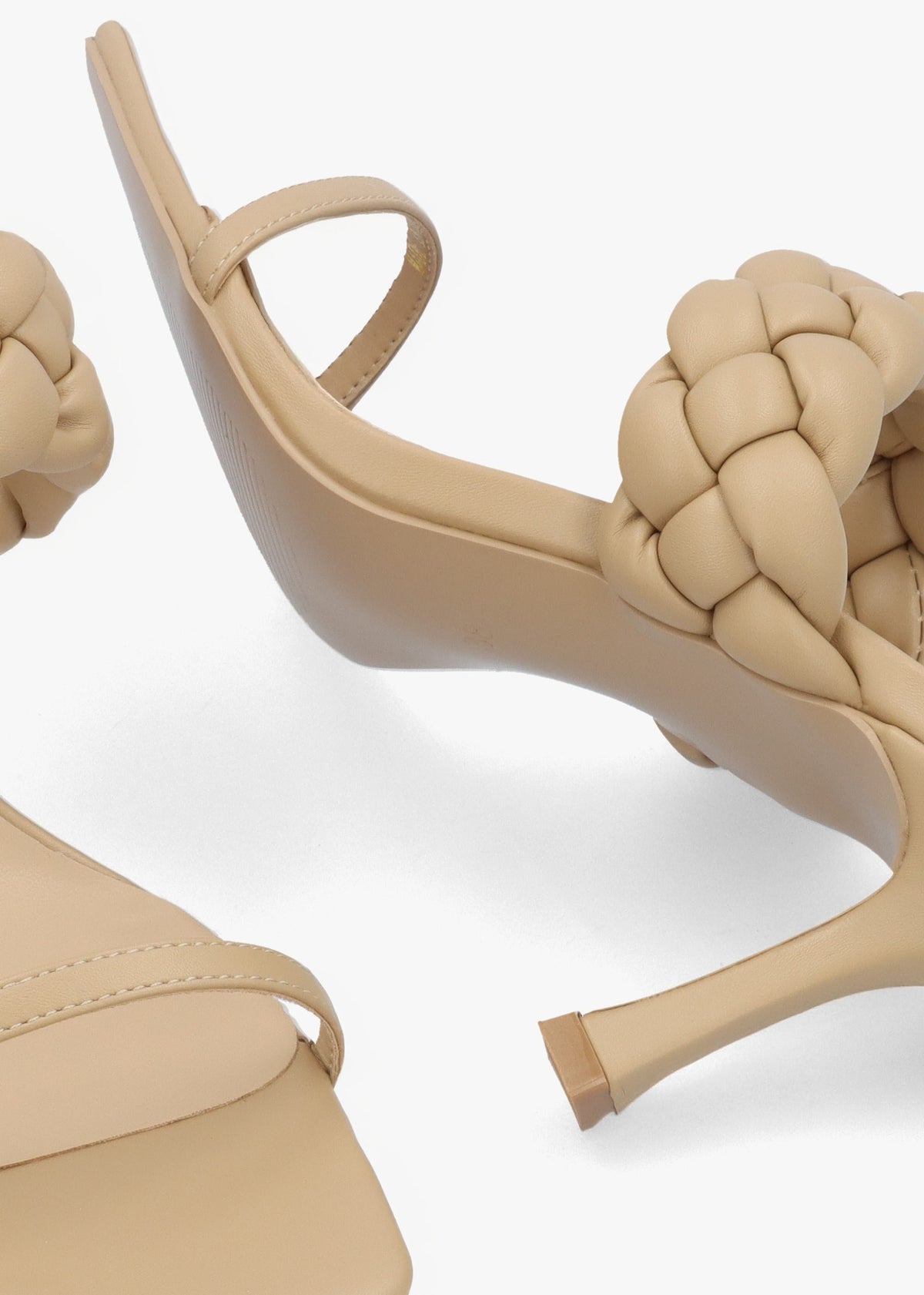 Rose Beige Plaited Two Bar Heeled Sandals
