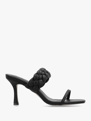 Rose Black Plaited Two Bar Heeled Sandals