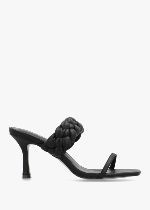 Rose Black Plaited Two Bar Heeled Sandals
